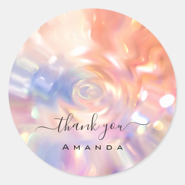 Adesivo Redondo Obrigado Nome 16º Hológrafo Bridal Rosa Bridal (Frente)