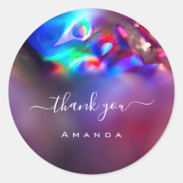 Adesivo Redondo Obrigado Nome 16º Hológrafo Chá de panela Roxo