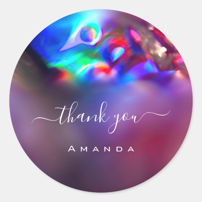 Adesivo Redondo Obrigado Nome 16º Hológrafo Chá de panela Roxo (Frente)