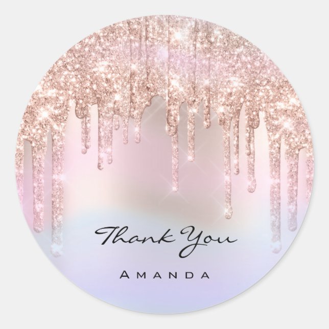 Adesivo Redondo Obrigado Nome 16º Hológrafo de Rosa de Bridal (Frente)