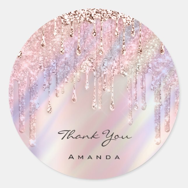 Adesivo Redondo Obrigado Nome 16º Hológrafo de Rosa de Roxo de Bri (Frente)