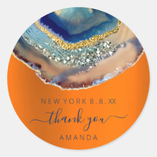 Adesivo Redondo Obrigado Nome 16º Marinho Dourado De Glitter Brid