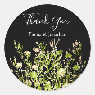 Adesivo Redondo Obrigado Nome 16º Meadow Bridal Dourado Preto Verd