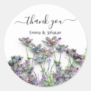 Adesivo Redondo Obrigado Nome 16º Noivo Meadow Hortelã VerdeRoxo