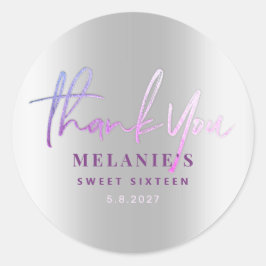 Adesivo Redondo Obrigado Nome 16º Prata Púrpura Bridal