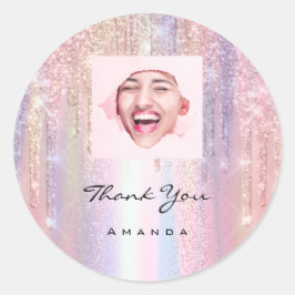 Adesivo Redondo Obrigado Nome 16º Rosa de Bridal Foto do Código Qr