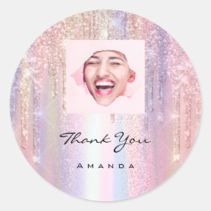 Adesivo Redondo Obrigado Nome 16º Rosa de Bridal Foto do Código Qr