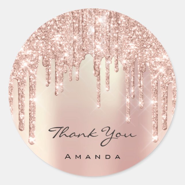 Adesivo Redondo Obrigado Nome 16º Rosa de Bridal Glitter Glam (Frente)