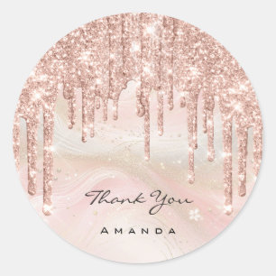 Adesivo Redondo Obrigado Nome 16º Rosa de Bridal Glitter Ombre