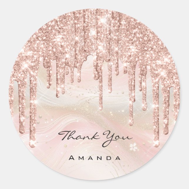 Adesivo Redondo Obrigado Nome 16º Rosa de Bridal Glitter Ombre (Frente)
