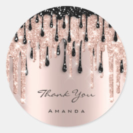 Adesivo Redondo Obrigado Nome 16º Rosa de Bridal Negra