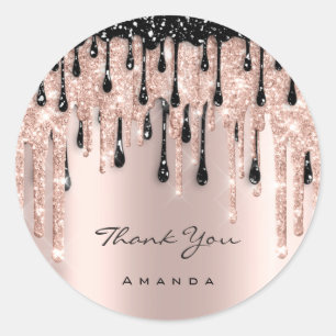 Adesivo Redondo Obrigado Nome 16º Rosa de Bridal Negra