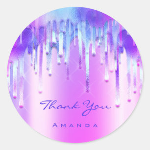 Adesivo Redondo Obrigado Nome 16º Unidades Holográficas 3D Brida