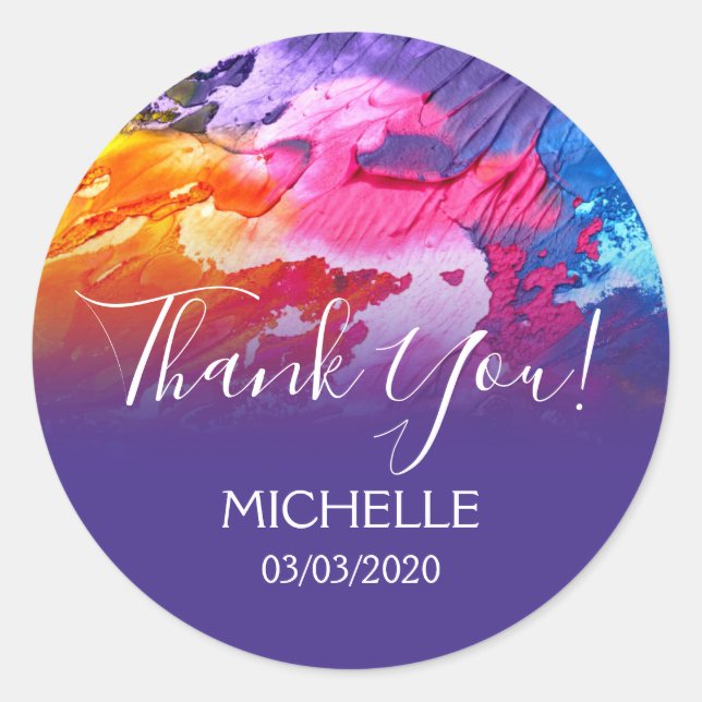 Adesivo Redondo Obrigado Nome 16 aniversariante abstrato art (Frente)