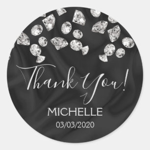 Adesivo Redondo Obrigado Nome 16 anos Diamantes pretos de seda