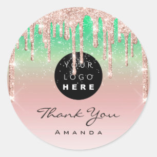 Adesivo Redondo Obrigado Nome Artista Makeup Logotipo Glitter Rosa