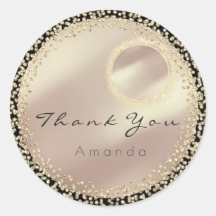 Adesivo Redondo Obrigado Nome Brilho Cristais Rosa Dourado Preto