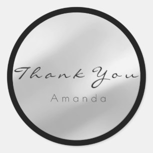 Adesivo Redondo Obrigado Nome Cinza Grey Prata Preto