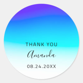 Adesivo Redondo Obrigado Nome Data Doce 16º Casamento Ombre Azul