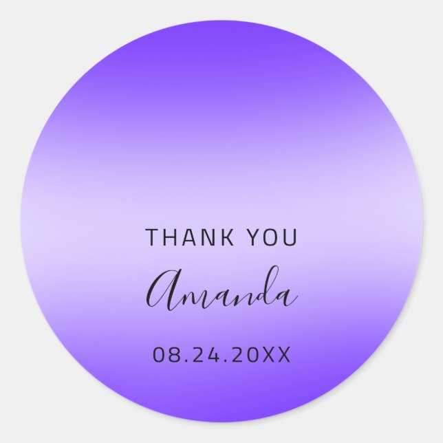 Adesivo Redondo Obrigado Nome Data Doce 16º Casamento Roxo Azul (Frente)