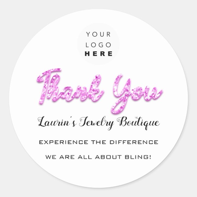 Adesivo Redondo Obrigado Nome de Script Rosa Compre Online Logotip (Frente)