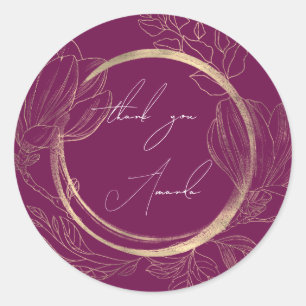 Adesivo Redondo Obrigado Nome Floral Berry Dourado Casamento Noiva