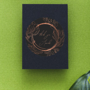 Adesivo Redondo Obrigado Nome Floral Cobre Preto Casamento Noiva 