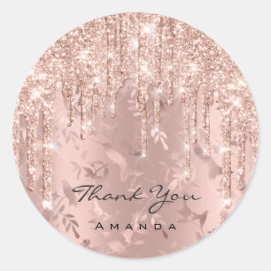 Adesivo Redondo Obrigado Nome Floral Rosa Glitter Round Sticker