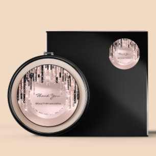 Adesivo Redondo Obrigado Nome  Maquiador  Gotas de Rosa Brilhante