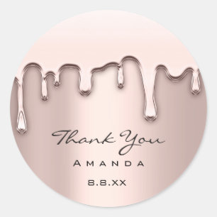 Adesivo Redondo Obrigado Nome Mínimo 16º Rosa de Bridal