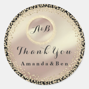 Adesivo Redondo Obrigado Nome Monograma Brilho Rosa Preto Dourado