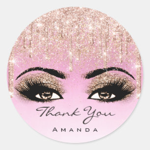 Adesivo Redondo Obrigado Nome Rosa De Makeup Glitter Eyelash Pinky
