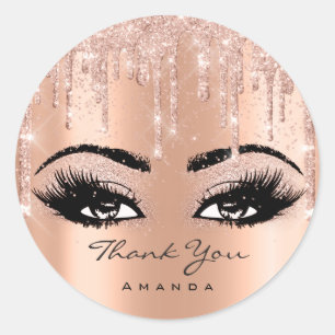 Adesivo Redondo Obrigado Nome Rosa Dourado Glitter Eyelash