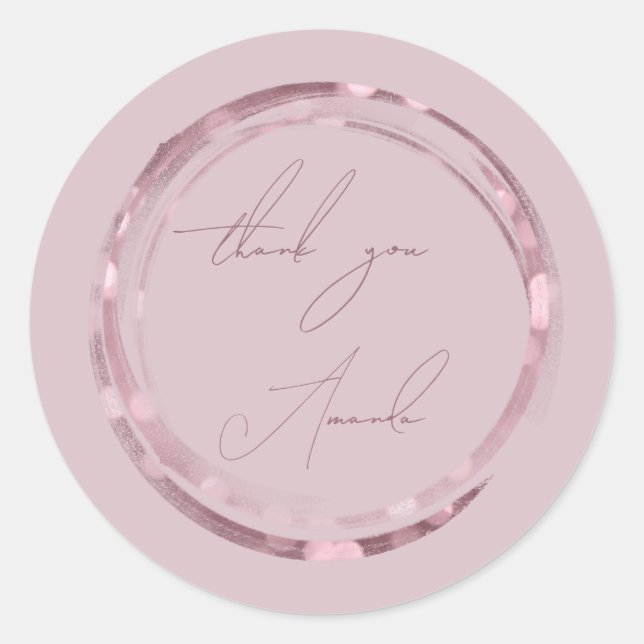 Adesivo Redondo Obrigado Nome Selo Rosa Doce 16º Casamento (Frente)