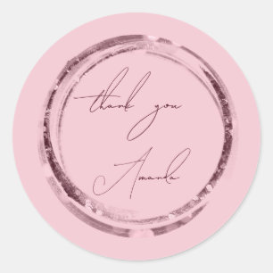 Adesivo Redondo Obrigado Nome Selo Rosa Glitter Burgundy