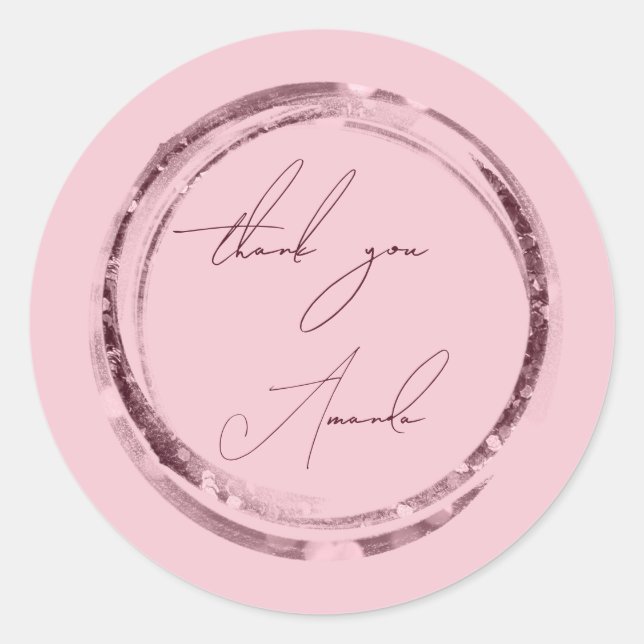 Adesivo Redondo Obrigado Nome Selo Rosa Glitter Burgundy (Frente)