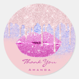 Adesivo Redondo Obrigado Nome Sweet16th Bridal Pink Rose Lábios