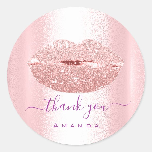 Adesivo Redondo Obrigado Nome Sweet16th Compro Makeup Kiss Lábios (Frente)