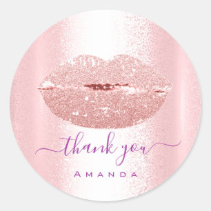 Adesivo Redondo Obrigado Nome Sweet16th Compro Makeup Kiss Lábios