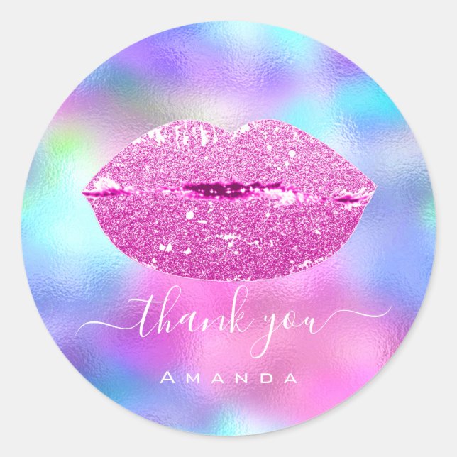 Adesivo Redondo Obrigado Nome Sweet16th Noiva Rosa Holográfico  Lá (Frente)