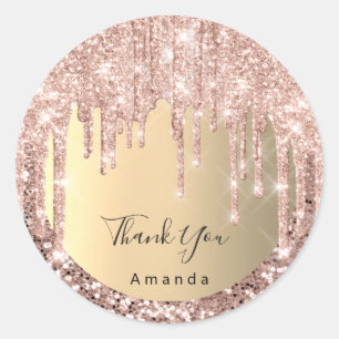 Adesivo Redondo Obrigado Nome Sweet 16th Rosa Glitter Dourado