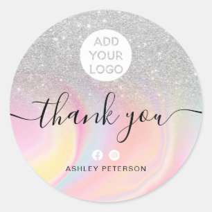 Adesivo Redondo Obrigado o logotipo da mídia de mármore com bril