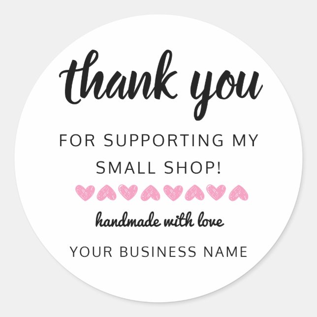 Adesivo Redondo obrigado-o para comprar o pequeno coração minimali (Frente)