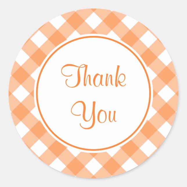Adesivo Redondo Obrigado Orange Gingham Stickers (Frente)