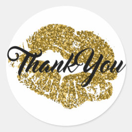 Adesivo Redondo Obrigado os lábios Dourados do brilho