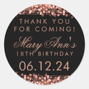 Adesivo Redondo Obrigado ouro cor-de-rosa dos 18os Sparkles da