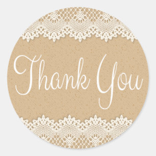 Adesivo Redondo Obrigado País, Lace Brown E White Rustic