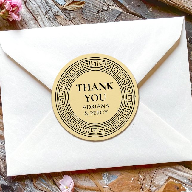 Adesivo Redondo Obrigado, Partido Grecian - Pedra - Padrão Grego (Criador carregado)