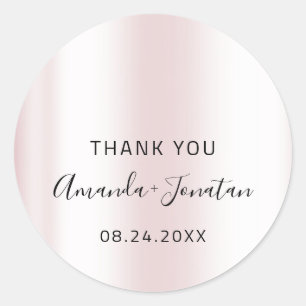 Adesivo Redondo Obrigado Pastel Blush Nome Data Preto Branco Rosa