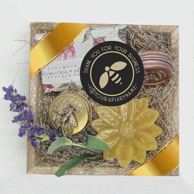 Adesivo Redondo Obrigado pela sua abelha de mel de ouro apiária (Criador carregado)